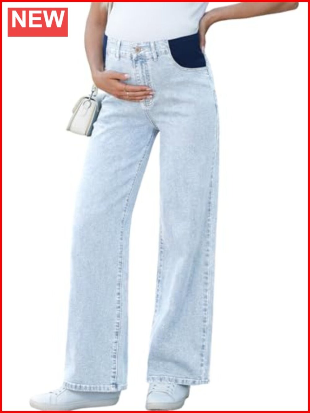 Maternity Jeans Women Wide Leg High Waist Stretch Cotton Blend Pregnancy Denim